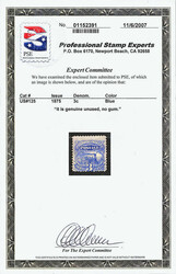 1869 (1875 Re-issue), 3¢ blue (Scott 125), unused without gum, ...