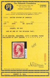 1870, 6¢ carmine, H. grill, N.B.N.C. printing (Scott 137), regummed, ...