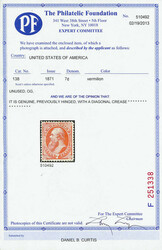 1871, 7¢ vermilion, H. grill, N.B.N.C. printing (Scott 138), o.g., ...