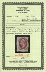 1870, 10¢ brown, H. grill, N.B.N.C. printing (Scott 139), o.g., ...