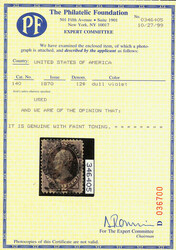 1870, 12¢ dull violet, H. grill, N.B.N.C. printing (Scott 140), ...