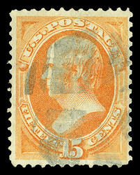 1870, 15¢ orange, H. grill, N.B.N.C. printing (Scott 141), geometric ...