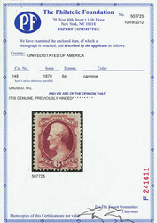 1870, 6¢ carmine, without grill, N.B.N.C. printing (Scott 148), o.g. ...