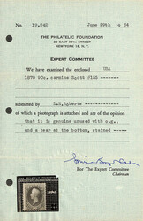 1870, 90¢ carmine, without grill, N.B.N.C. printing (Scott 155), o.g ...