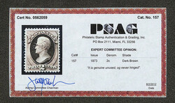 1873, 2¢ brown, C.B.N.C. printing (Scott 157), o.g., never hinged, ...