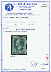 1880, 3¢ blue green, A.B.N.C. "Soft Paper" Special Printing (Scott ...