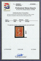 1880, 15¢ orange, A.B.N.C. "Soft Paper" Special Printing (Scott 199) ...