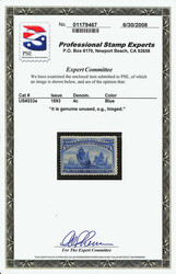 1893, 4¢ Columbian, blue color error (Scott 233a), dark color very ...