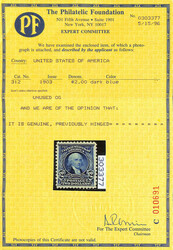 1903, $2 dark blue (Scott 312), o.g., very lightly hinged at top left ...