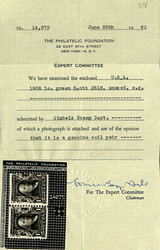 1908, 1¢ blue green, experimental coil, perf. 12 vertically (Scott ...