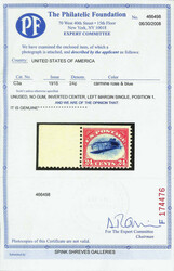 Airmail, 1918, 24¢ carmine rose & blue, center inverted (Scott C3a), ...