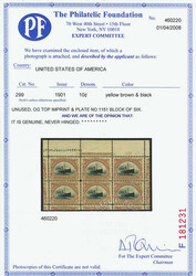 1901, 10¢ Pan-American (Scott 299), top plate #1151 block of 6 with ...