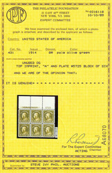 1914, 8¢ pale olive green, S.L. watermark, perf. 10 (Scott 431), top ...