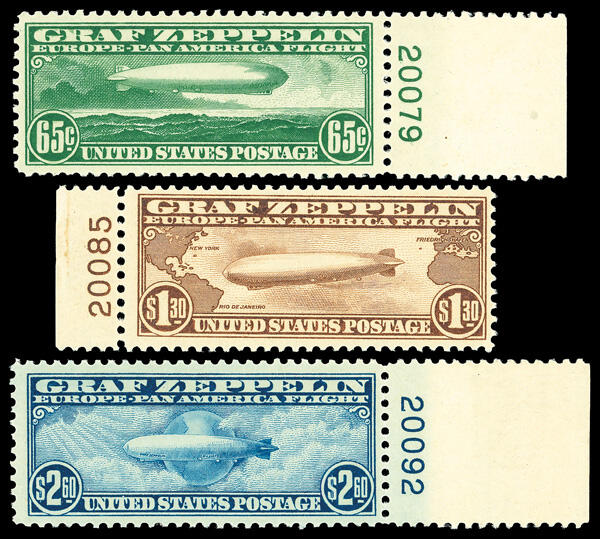 Airmail, 1930, Graf Zeppelin complete (Scott C13-C15), set of 3, ...