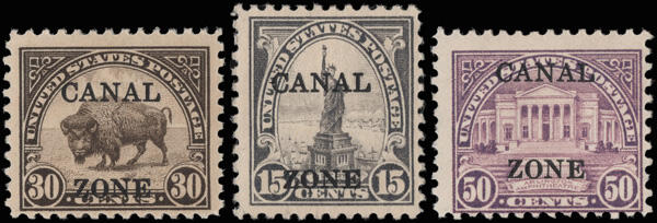 1926, 15¢, 30¢ &amp; 50¢, sharp "A", "CANAL" in wrong font (Scott ...