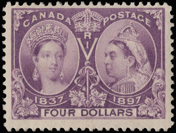 1897, Queen Victoria Jubilee, $4 purple (Scott 64), o.g., lightly ...