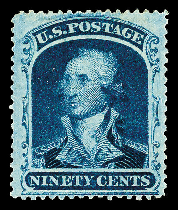 1860, 90¢ blue (Scott 39), o.g., very lightly hinged, clean and ...