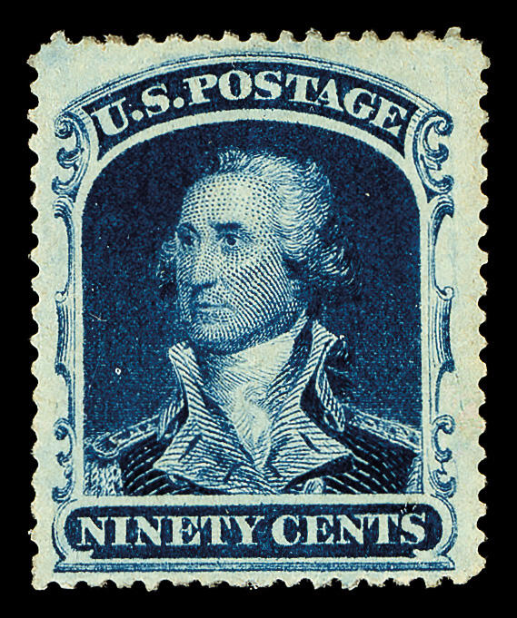 1860, 90¢ blue (Scott 39), o.g., lightly hinged, a lovely mint ...