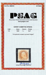 1869 (1880 Re-issue), 1¢ buff (Scott 133), o.g., never hinged, a ...