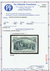 1893, 15¢ Columbian (Scott 238), o.g., never hinged, in deep color, ...