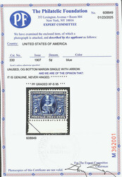 1907, 5¢ Jamestown (Scott 330), bottom margin single with part arrow ...