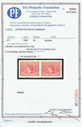 1909, 2¢ Alaska-Yukon, imperf. (Scott 371), pair, Roomy wide margin ...