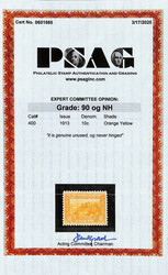 1913, 10¢ Panama-Pacific, perf. 12, orange yellow (Scott 400), o.g., ...