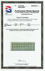 1917, 1¢ green, perf. 11, A.E.F. booklet pane of 30 (Scott 498f), ...