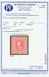 1917, 5¢ rose color error, perf. 11 (Scott 505), o.g., never hinged, ...