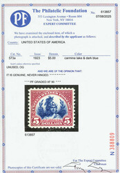 1923, $5 America, carmine lake &amp; dark blue (Scott 573a), o.g., ...