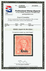 1929, 9¢ Kans. (Scott 667), bold and well-defined, o.g., never ...