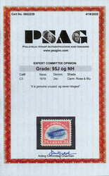 Airmail, 1918, 24¢ carmine rose &amp; blue (Scott C3), o.g., never ...