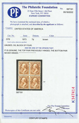 Treasury Dept., 1873, 7¢ brown (Scott O76), o.g., never hinged, ...