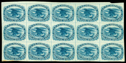 Carrier, 1851, 1¢ Eagle (Scott LO2), block of 15 (5x3), o.g., 13 ...