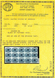 Carrier, 1851, 1¢ Eagle (Scott LO2), block of 15 (5x3), o.g., 13 ...