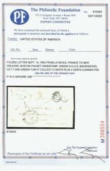 1852, "N.O.U.S. City Post Oct. 7, 8 AM" green snow-shovel handstamp ...