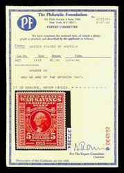 War Savings, 1919, $5 carmine (Scott WS5), o.g., never hinged, ...