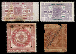 New Zealand, "Down the Hatch" Hoppy Holding of Beer Stamps, 1878-83, ...