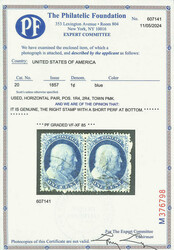 1857, 1¢ blue, type II (Scott 20 var.), plate 4, positions 1-2R4, ...