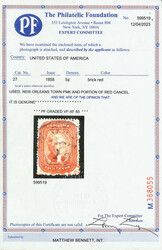 1858, 5¢ brick red, type I (Scott 27), in radiant, rich color, ...