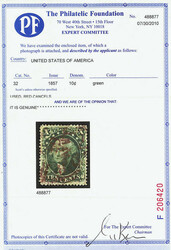 1857, 10¢ green, type II (Scott 32), attention-grabbing with bold ...