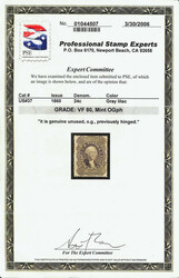 1860, 24¢ gray lilac (Scott 37), o.g., lightly hinged, pristine with ...