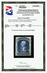 1860, 90¢ blue (Scott 39), o.g., very lightly hinged, clean and ...