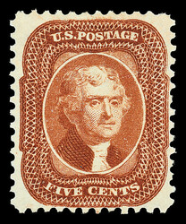 1857-60 (1875 Reprint), 5¢ orange brown (Scott 42), without gum as ...