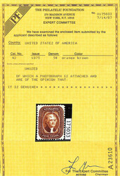 1857-60 (1875 Reprint), 5¢ orange brown (Scott 42), without gum as ...