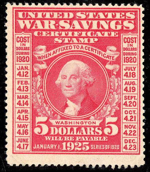 War Savings, 1919, $5 carmine (Scott WS5), o.g., never hinged; ...