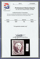 1847, 10¢ black (Scott 2), o.g., hinged, a lovely sound example, ...