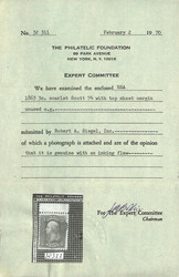 1861, 3¢ scarlet, trial color proof on stamp paper, perf'd (Scott ...