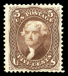 1861-66 (1875 Re-issue), 5¢ brown (Scott 105), o.g., lightly hinged, ...