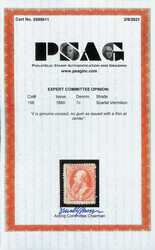 1880, 7¢ scarlet vermilion, A.B.N.C. "Soft Paper" Special Printing ...